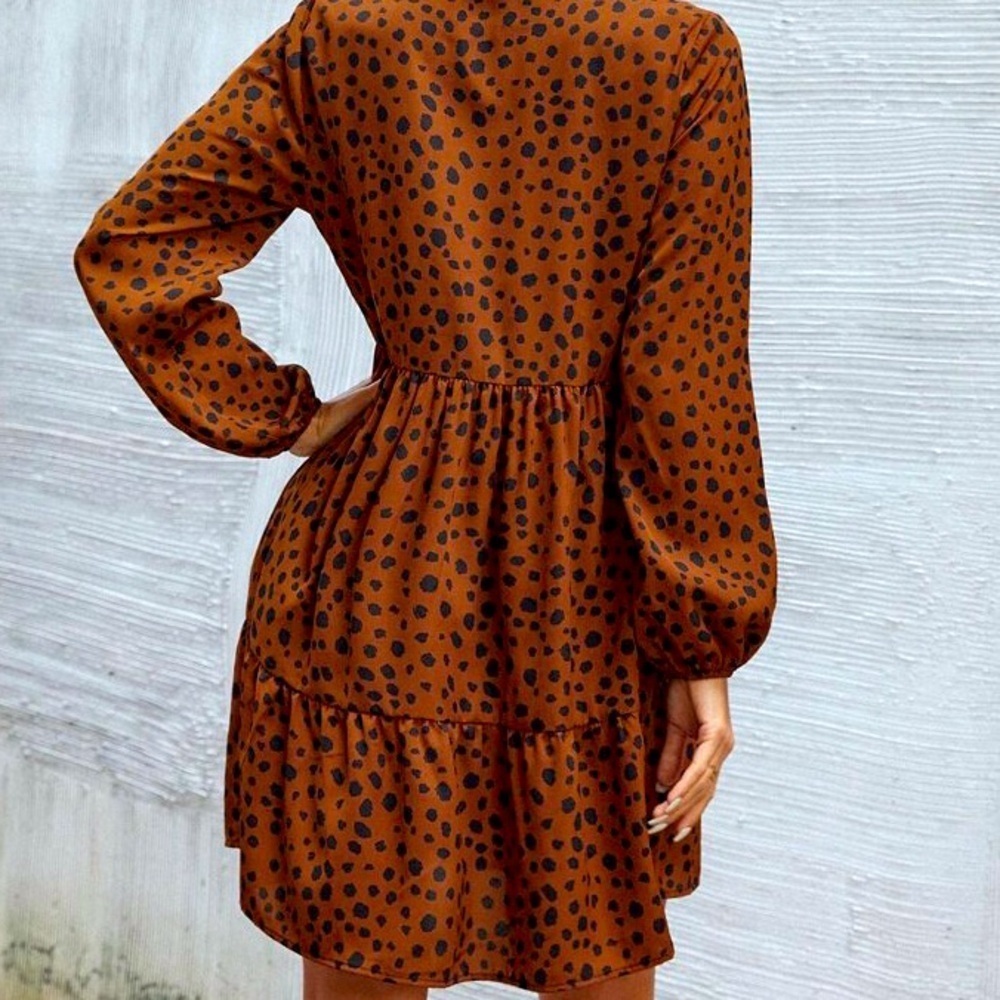 SHEIN size Large orange and black polka dot dress, long sleeve, button up front